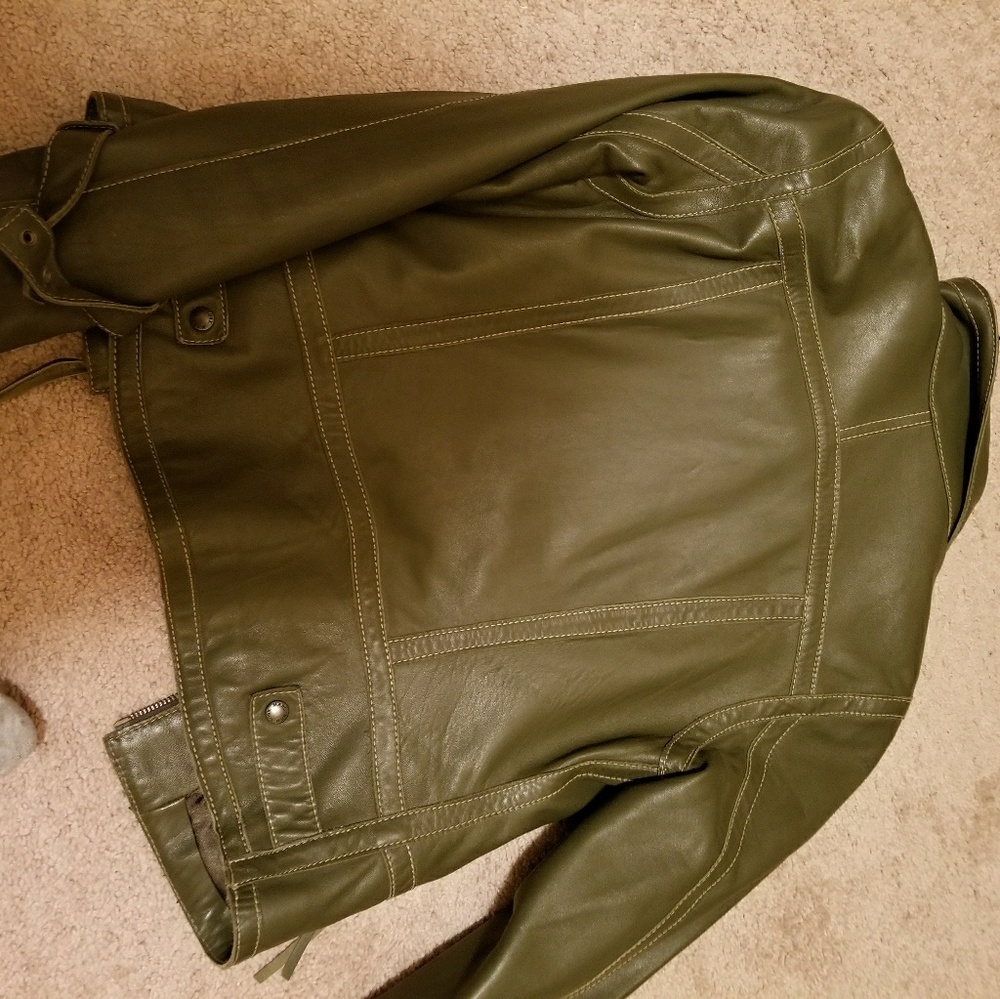 Olive color leather coat